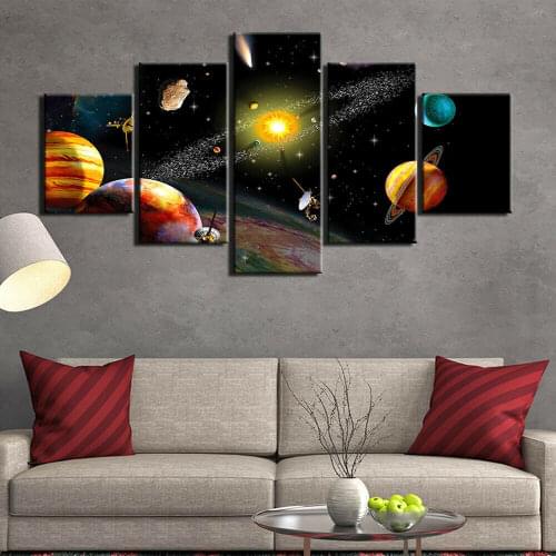Explore Universe Space Poster Planets 5 Piece Canvas Picture Print Wall Art Canvas Painting Wall Decor for Living Room Framed