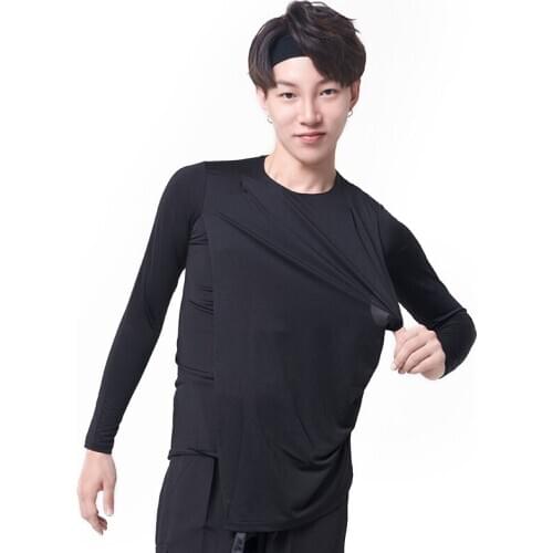 Latin Dance Costume Male Adult New Long Sleeve Practice Clothing National Standard Ballroom Dance Performance Stage Shirt VO365