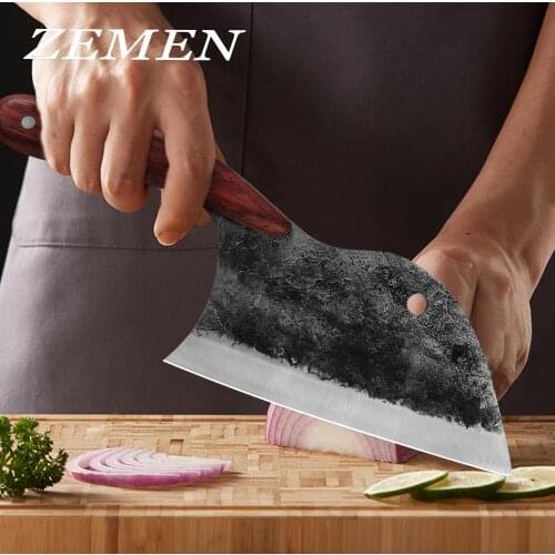 ZEMEN Forged Butcher Knife Stainless Steel Handmade Chinese Chopping Knife Meat Cleaver Full Tang Handle Kitchen Cutter