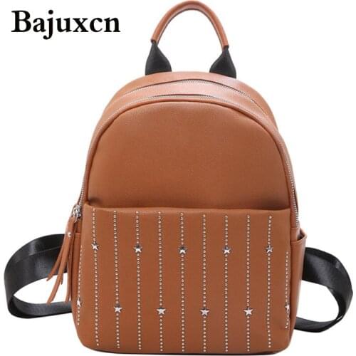 Leather Women Backpack Female School Bag 2021 new Rivet Back Pack Female Backpacks for Girls Teenager Bagpack sac a dos femme