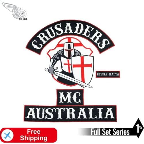 Crusaders Australia 1% MC Embroidered Patch Iron on for Clothing Apparel Decoration Vest Lether Big Back Badges Free Shiping