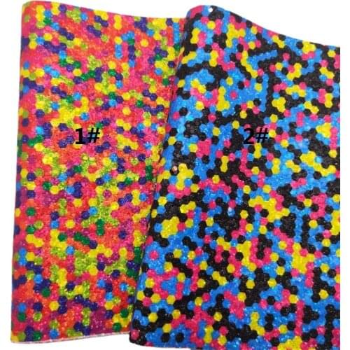 Honeycomb Printed Chunky Glitter Vinyl Fabric Sheet Felt Backing Synthetic Leather Faux Vinil For Bows Earrings Shoes DIY 6S77