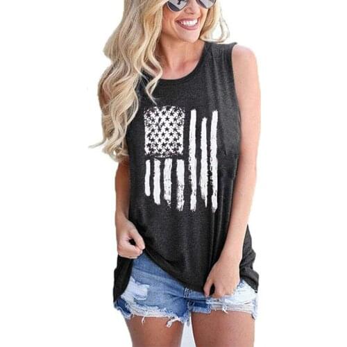 Female Summer Fashion Oversized New Independence Day American Flag Print Tank Tops O-Neck T-Shirt Sleeveless Vest Women Clothes