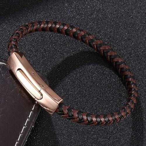 Fashion Women Jewelry Black Brown Braided Leather Bracelet Unisex Stainless Steel Spring Clasps Charms Bangles Wrist Band Gifts