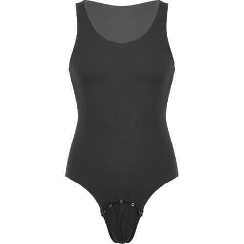 Gay Mens Lingerie Bodysuit Shirts Button at Crotch Vest Shirt Pajamas Deep U Neck Sleeveless Sportswear Bodysuit for Fitness