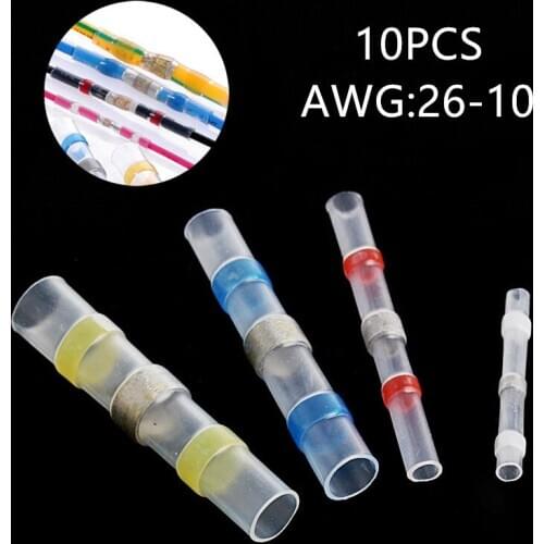 10PCS AWG 10-26 Waterproof Solder Seal Sleeve Splice Terminals Heat Shrink Electrical Wire Butt Connectors Assortment Kit