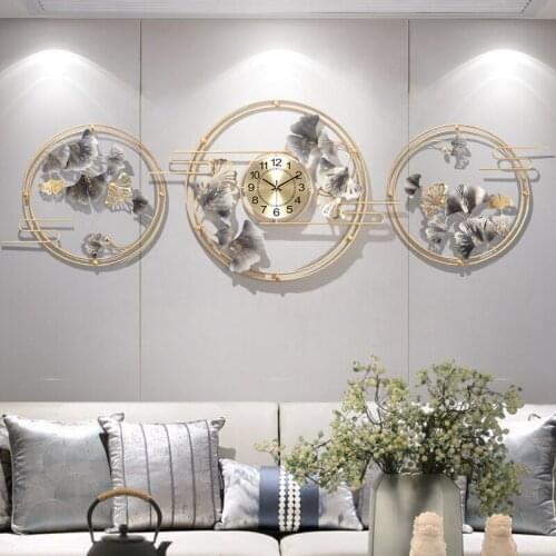 Nordic Ring Ginkgo Leaf Wrought Iron Wall Clocks Store Lobby Hotel KTV Wall Sticker Crafts Home Livingroom Wall Mural Decoration