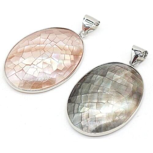New Natural Shell Alloy Pendants Fashion Egg Shape Temperament Unisex Pendant For Jewelry Making Charm Necklace Gift 30x45mm