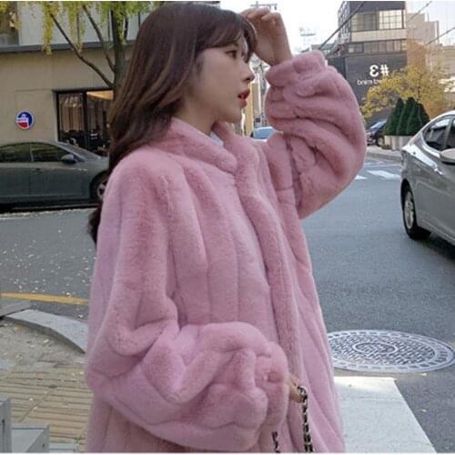 2021 Autumn And Winter New Imitation Mink Fur Coat Womens Medium And Long Plush Stand Collar Imitation Mink Wool Korean Loose