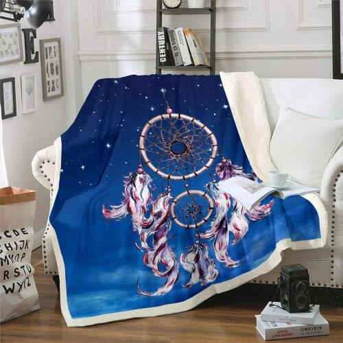 Dream Catcher Feather Throw Blanket, Bohemian Mandala Sherpa Blanket Throw Size for Kids Boys Girls, Tie Dye Boho Hippie Fleece