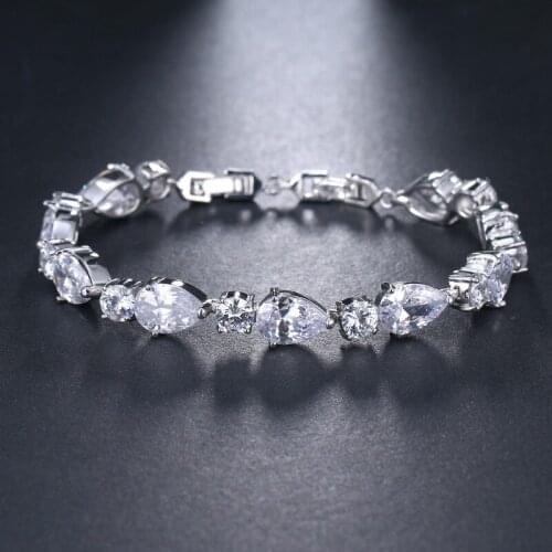 ORZTOON Vintage Bright Water Drop Round Zircon Chain Bracelets for Women Light Luxury Elegant Trendy Bridal Wedding Jewelry 2021