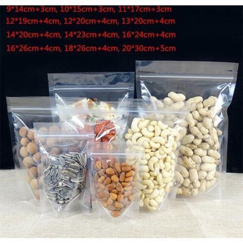 100pcs/lot-12 sizes options Clear Transparent Plastic Gift Bags Zip Lock Seal Stand Up Pouch for Coffee Sugar Food Packaging