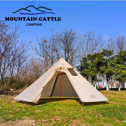 Ultralight Camping Pyramid Tent 3-4 Person Outdoor 4 Season Hiking Backpacking Tent Teepee Awnings Shelter With Chimney Hole