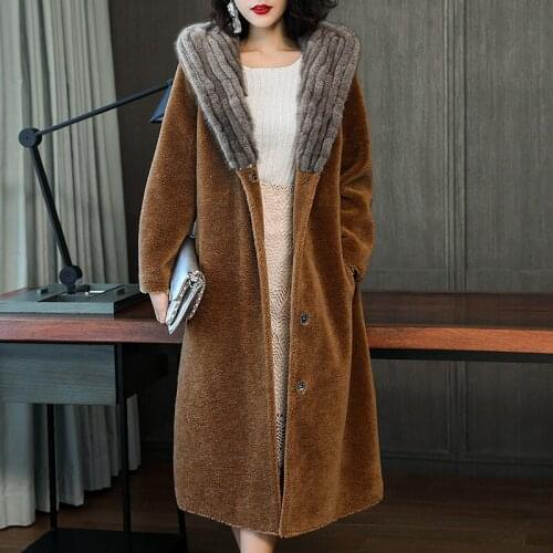 Sheep Shearing Overcoat Women New 2020 Real Coat Female Natural Mink Fur Long Jacket Plus Size 4XL casaco feminino LX2426