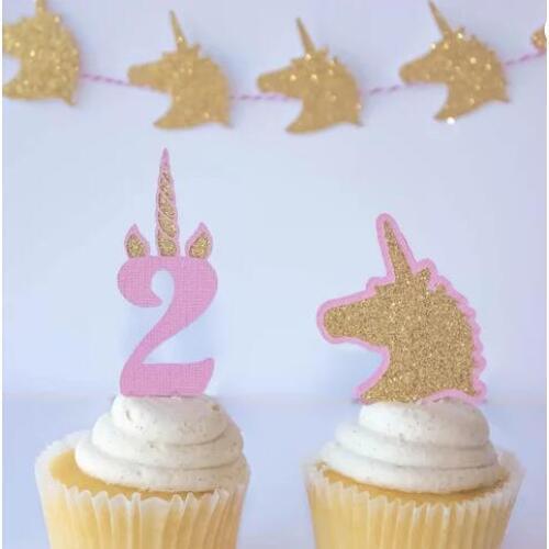 Personalize glitter 1st 2nd 3rd 4th unicorn birthday cupcake toppers baptism Christening party decoration doughnut food picks