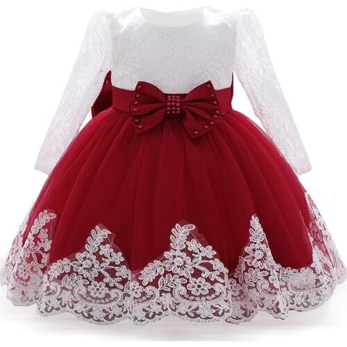 Newborn Big Bow 1st Birthday Baptism Dress For Baby Girl Clothes Dress Long Sleeve Princess Dresses Party Ball Gown