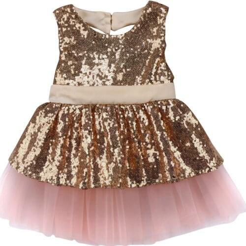 Princess Kids Baby Girls Sequins Bowknot Dress Party Dress Wedding Gown Formal Dresses