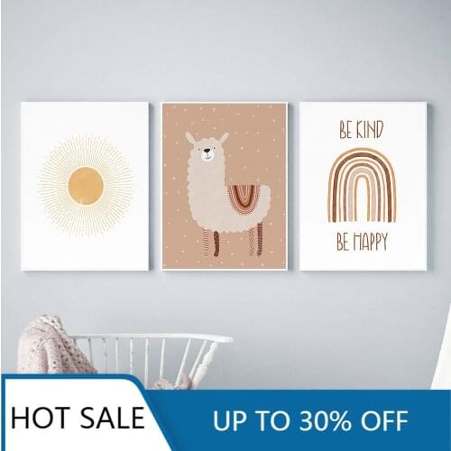 Rainbow Nursery Decor Boho Sunshine Wall Art Canvas Painting Print Nordic Cartoon Posters Wall Decor Pictures for Kids Room Deco