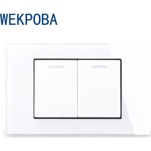 WEKPOBA US Size Glass White 1 2 Gang 2 Way Pass Through Stair Rocker Light Switch Switched EU Standard Wall Socket TV Outlet