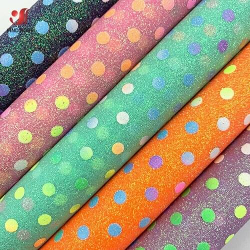 Polka Dots Rainbow Sparkle Fine Glitter Faux PU Leather Sewing Fabric Synthetic Brooch Hair Bows GIFT Earring Handmade Decor DIY