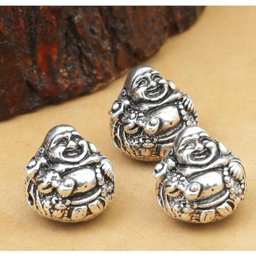 Vintage 925 silver Laughing Buddha Bead sterling silver Happy Buddha beads jewelry diy beads tibetan mala beads