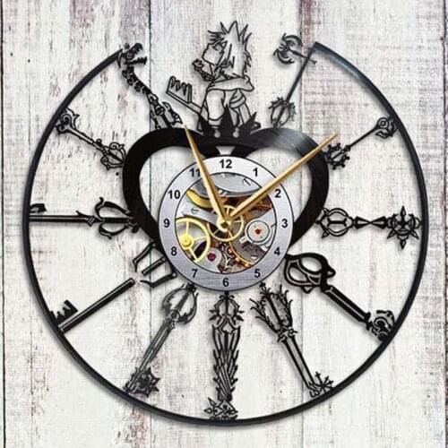 Vintage Vinyl Record Wall Clock Modern Design Cartoon Kingdom Hearts Characters 3D Clocks Wall Watch Home Decor Gifts for Kids