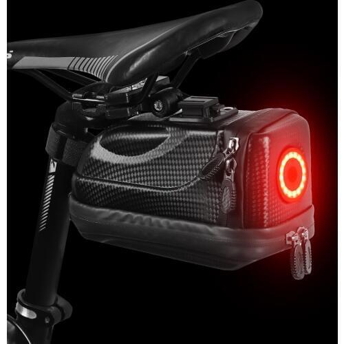 WEST BIKING Mountain Bike Road Bicycle Riding Tail Bag with USB Rechargeable Tail Light Waterproof Cycling Equipment Storage Bag