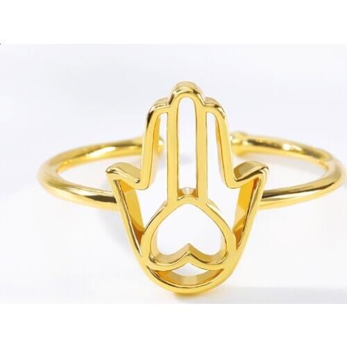 Virgin Mary Fatima Hands Finger Rings Gothic Jewelry Vintage Stainless Steel Heart Adjustable Bagues Bijoux Femme Birthday Gift