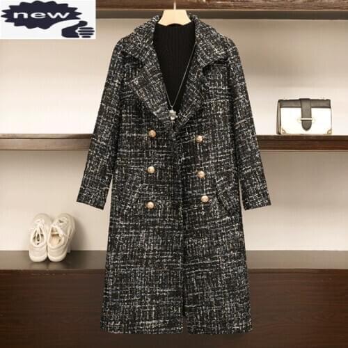 Winter Women Loose Wool Blends Overcoat Designer Double Breasted Tweed Coat Fashion Office Lady Lapel Long Jacket Plus Size 5XL