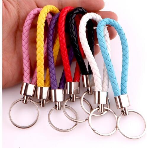 5pcs Colors PU Leather Braided Woven Rope bts Keychain DIY Bag Pendant Key Chain Holder Car Keyrings Men Women Keychain