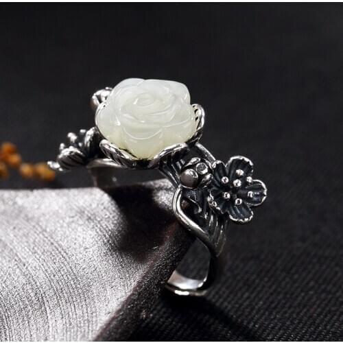 2018 Direct Selling Women Anel Feminino Rose New Arrival S925 Pure Antique Mosaic And Tian Yu Rose Ladys Rings Ring Wholesale