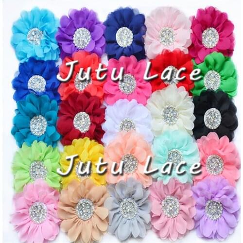 40 pcs /lot Large sequin rhinestones &pearls center shabby chiffon Flower with beads , handmade pearl center flowers in 29 color