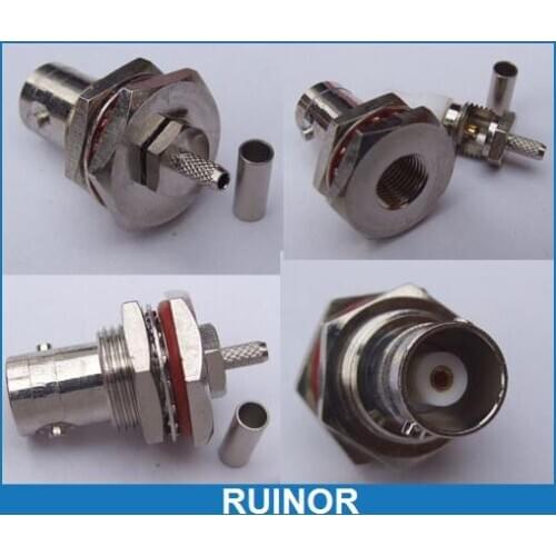 50pcs BNC Female Nut Bulkhead Crimp RF Connector for RG174 RG316 LMR100 Cable