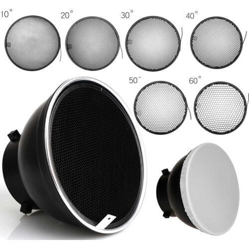 7inch 18cm Standard Reflector Diffuser with 10/20/30/40/50/60 Degree Honeycomb Grid for Bowens Mount Studio Light Strobe Flash