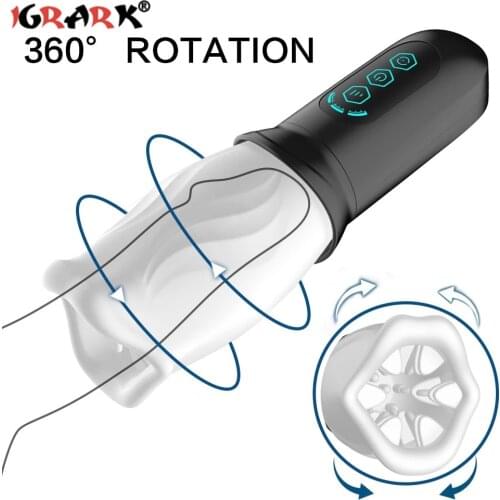 Automatic Rotating Aircraft Cup Male Masturbator Penis Trainer Vibrator Delay Climax Glans Stimulate Oral Sex Toys for Men Adult