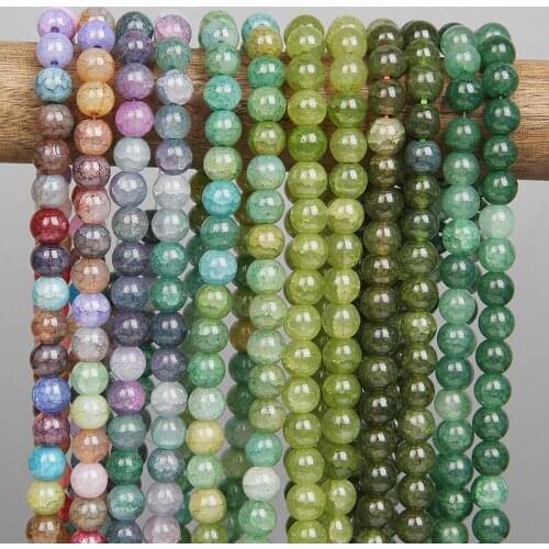 Natural Stone Green Blue Round Beads Loose 8mm Cracked Agates Beads For Jewelry Making Diy Handmade Bracelets Accessories 15