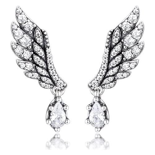 CKK Earring Dangling Angel Wing Stud Earrings Sterling Silver Jewelry 100% 925 Silver Women Brincos Pendientes Aretes De Mujer