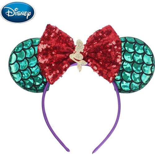 Disney Mermaid Mouse Ears Headband Sequin Hair Bows Hairband DIY Girls Hair Accessories For Kids Trendy Spring Handband