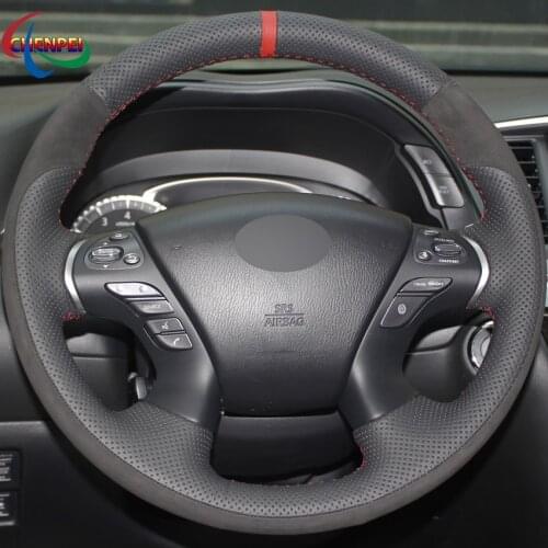 DIY Non-slip Black Leather Suede Car Steering Wheel Cover For Infiniti JX35 M M25 M35 M37 M56 Q70 QX60 Car Interior Accessories