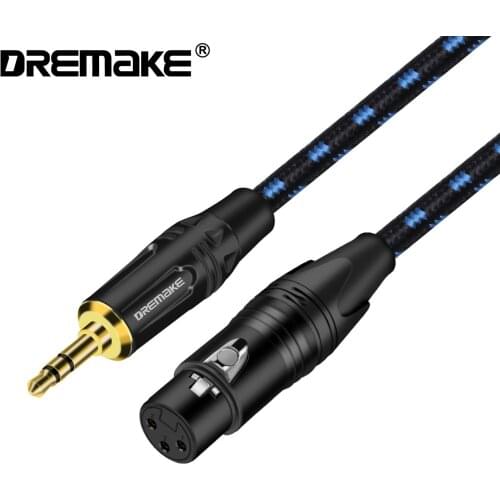 DREMAKE Aux 3.5mm Jack Stereo to XLR Mic Cable Unbalanced 1/8 Inch Male to XLR 3-Pin Female Interconnect Cord for PCs Amplifiers