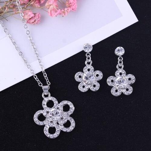 Fashion inlaid rhinestone jewelry two-piece alloy plum blossom necklace earring set female party birthday gift accessories