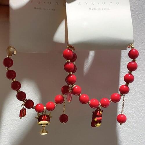 Red Stone Pendant Charms Bracelet for 2021 Ox Year Bring Lucky and Health Jewelry Bracelets Valentine Present Gifts for Friend