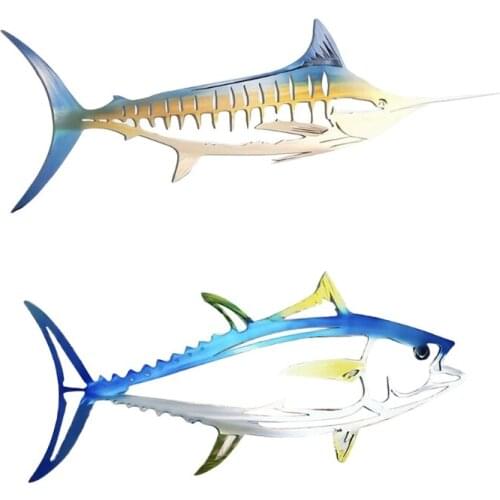 Creative Simulation Metal Shark Tuna Pendant Wall Decor Metal Fish Sculpture Wall Art Hanging Ornament for Living Room Jy20 21