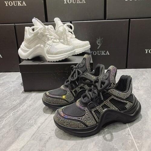 Summer Ins Paste Drill Dad Shoes Chunky Sneakers Nice Mesh Breathable Platform Women Sneakers Vulcanized Shoes Zapatos Mujer