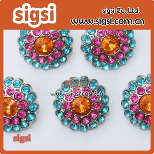 Fashionable color flower customized acrylic rhinestones button