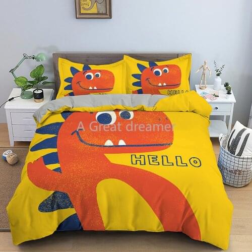 Cartoon Dinosaur Bedding Set Cute Duvet Cover Kids Boys Girls Bed Set 2/3 Pcs Animal Comforter Cover Sets De Home