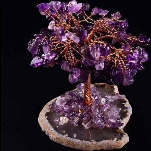 Natural Crystal Lucky Tree Amethyst Rose Quartz Tree of Life Rock Mineral Specimen Reiki Healing Home Decoration gifts Souvenir