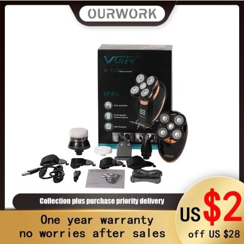 Ourwork New electric razor 5-in-1 multifunctional razor for mens face care and washing LCD digital display 316