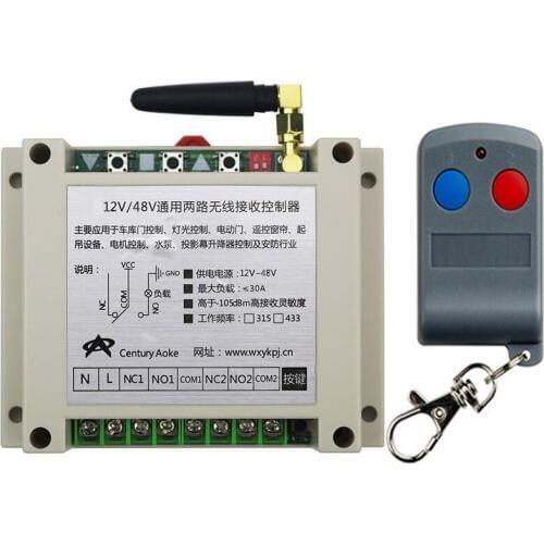 Latest DC12V 24V 36V 48V 10A 2CH RF Remote Control Switch System 1X Transmitter + 1 X Receiver 2ch relay smart home z-wave