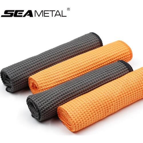 2PC Car Wash Towel Glass Cleaning Water Drying Microfiber Window Clean Wipe Auto Detailing Waffle Weave for Kitchen Bath 40*40cm